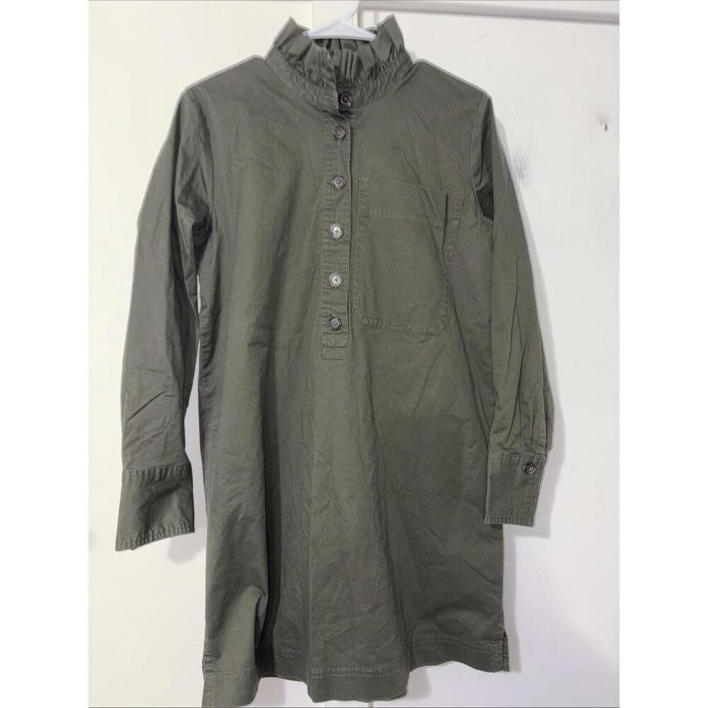 Banana Republic  Ruffle Neck‎  Shirt Dress Green Button Down Shirtdress S